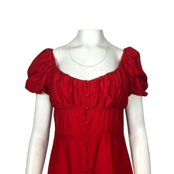 ZARA RED MIDI DRESS with BUTTONS SHORT PUFF SLEEVE - Picture 5 of 12